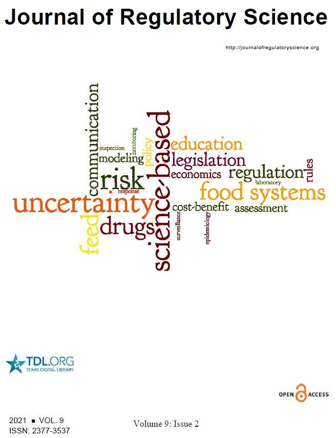Journal of Regulatory Science Volume 9, Issue 2 (2021) cover image of a wordmap